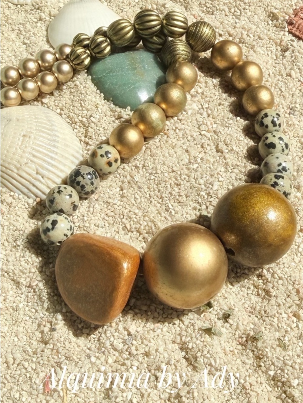 BRUTALIST Gold and Cream DALMATIAN JASPER Statement Beaded Necklace